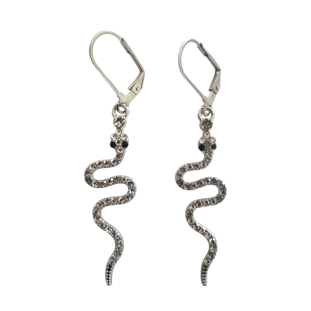 Handcrafted Rhinestone Snake Earrings